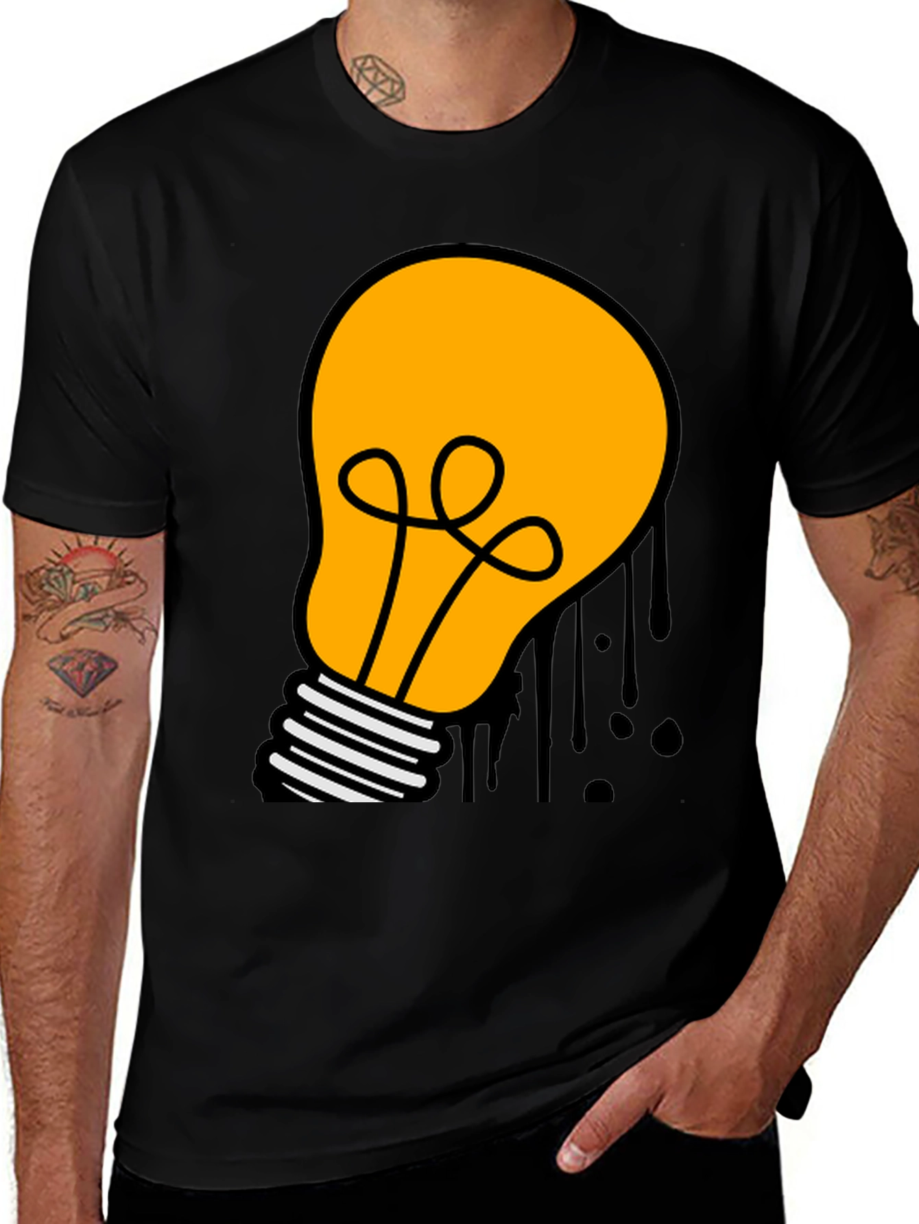 Cartoon Light Bulb Black T-Shirt
