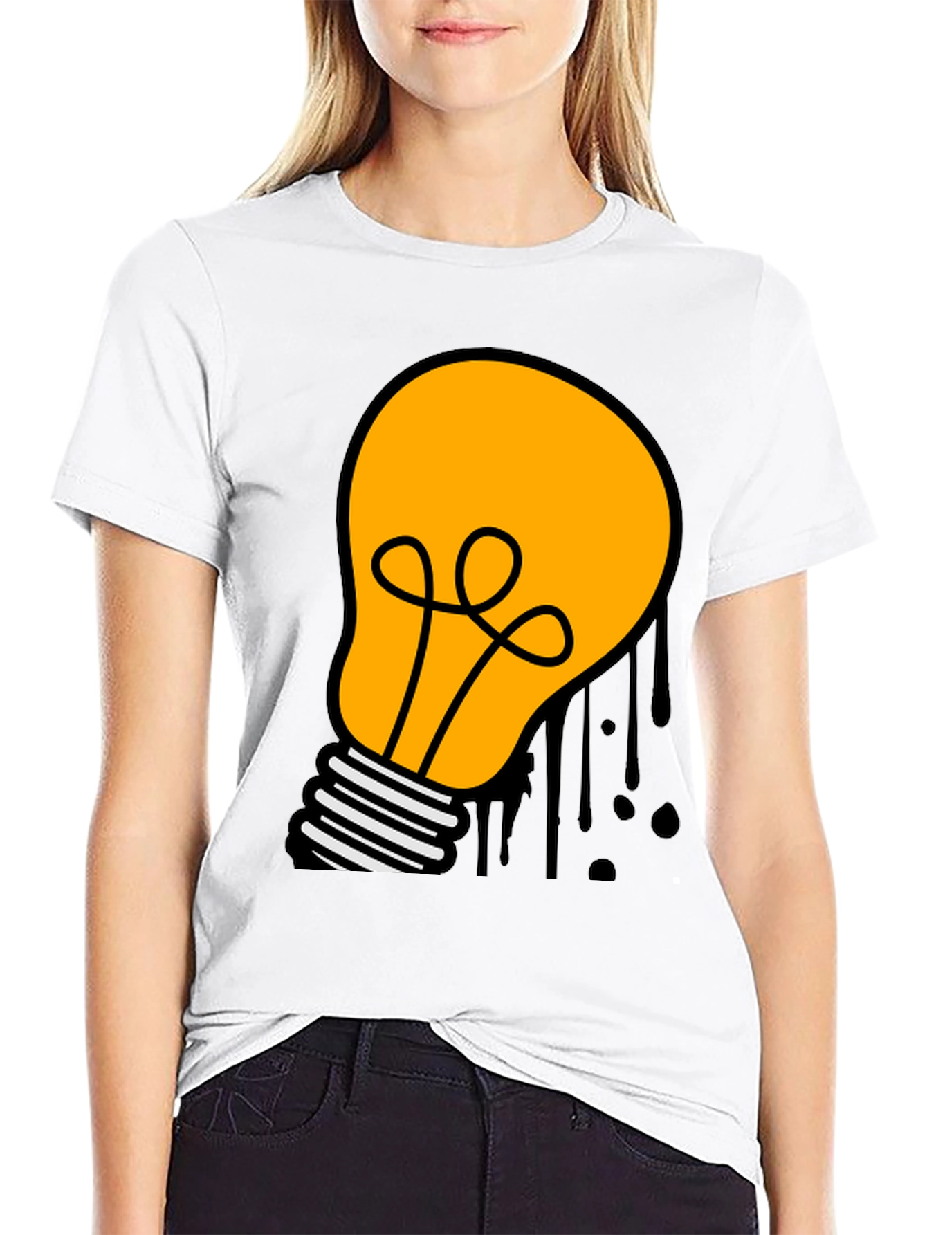 Cartoon Light Bulb Black T-Shirt