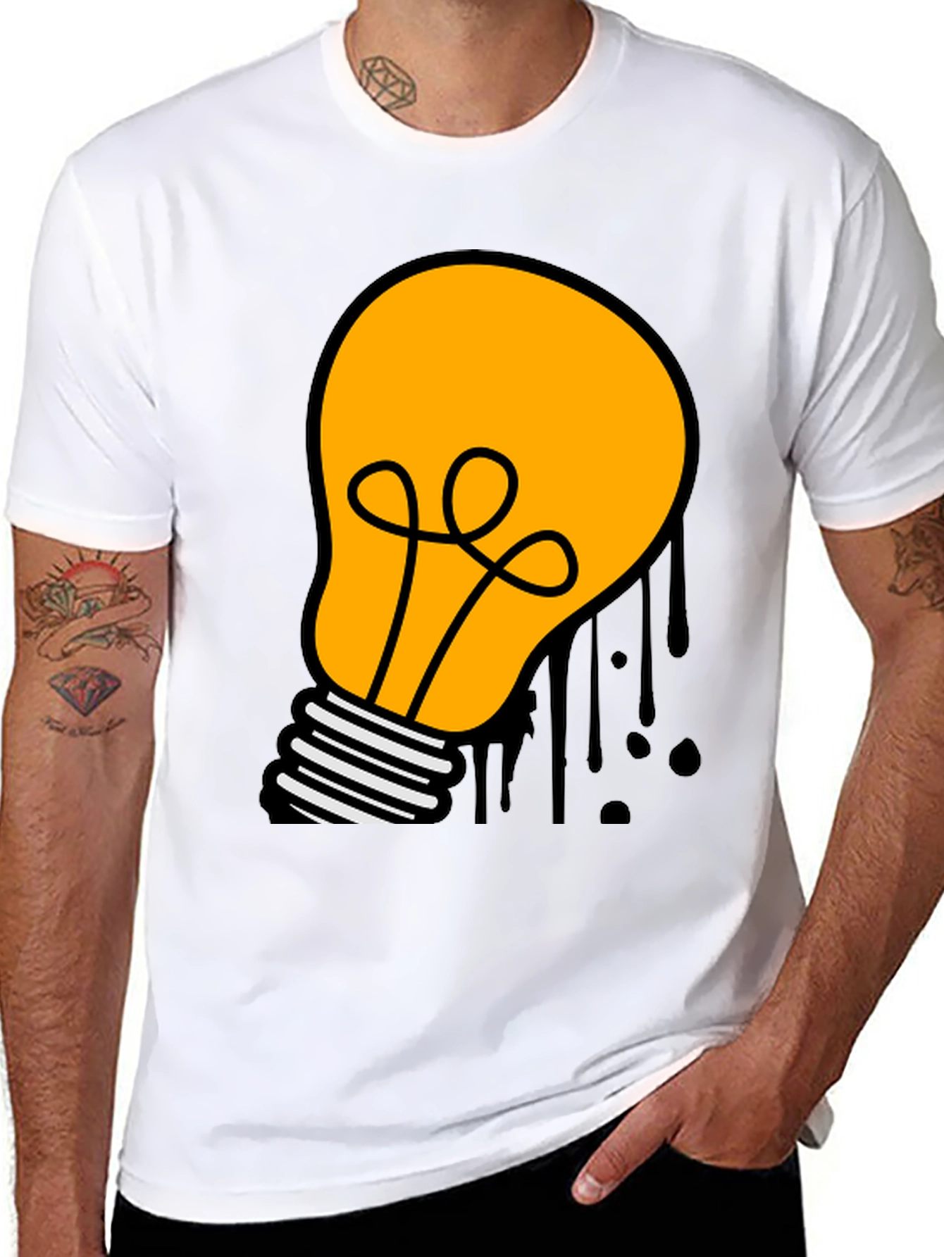Cartoon Light Bulb Black T-Shirt