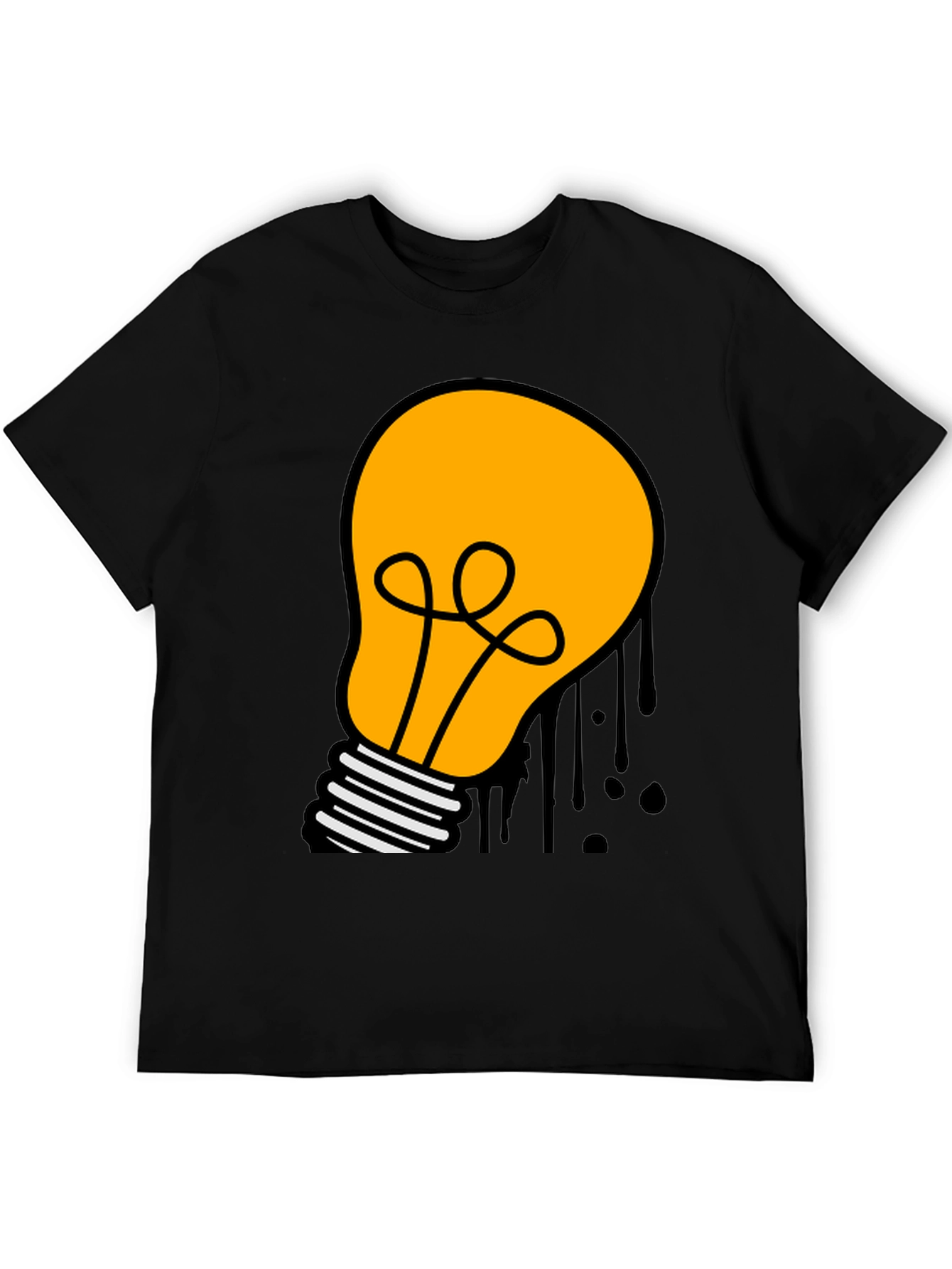 Cartoon Light Bulb Black T-Shirt