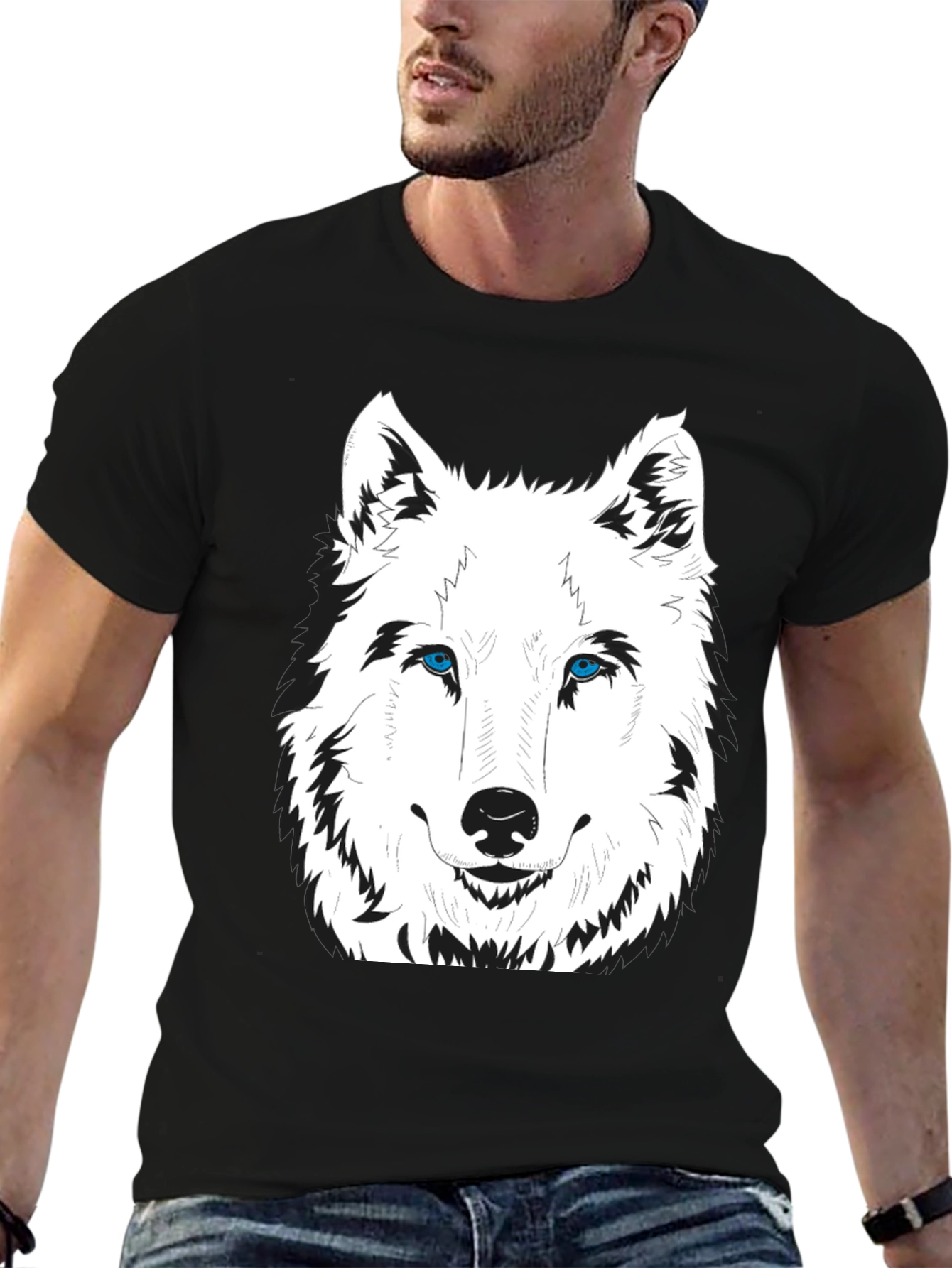 Mens Black Wolf Graphic Print T-Shirt