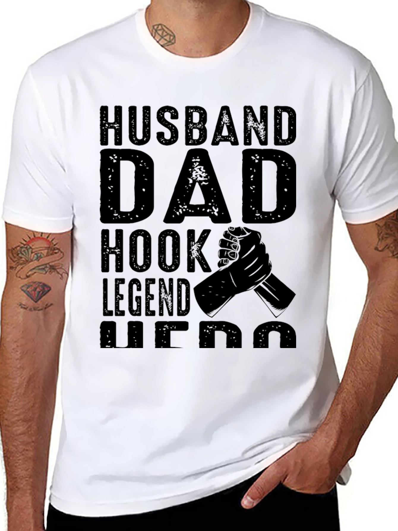 Husband Dad Hook Legend Hero Black T-Shirt