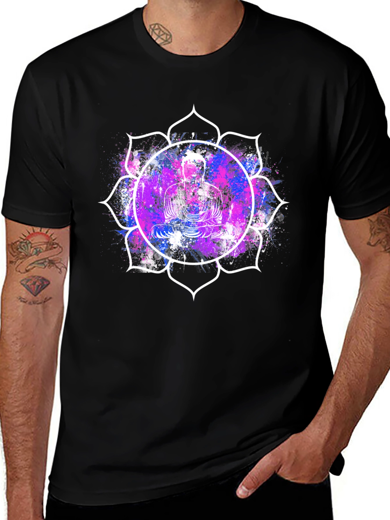 Buddha Lotus Graphic Tee - Black