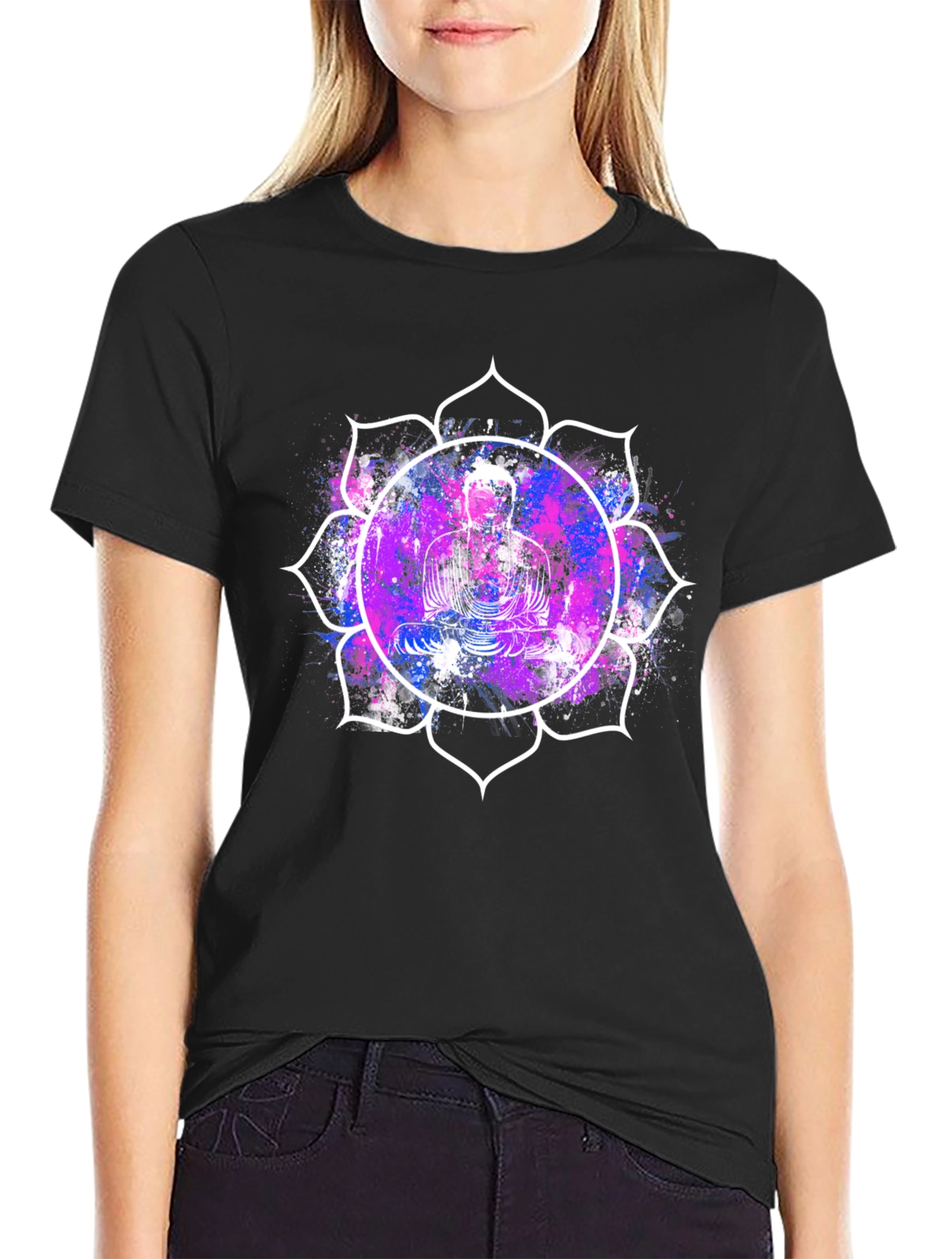 Buddha Lotus Graphic Tee - Black