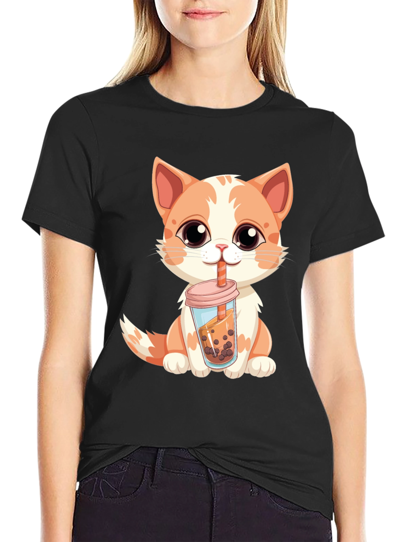 Cute Cat Boba Tea T-Shirt - Kawaii Kitten Design