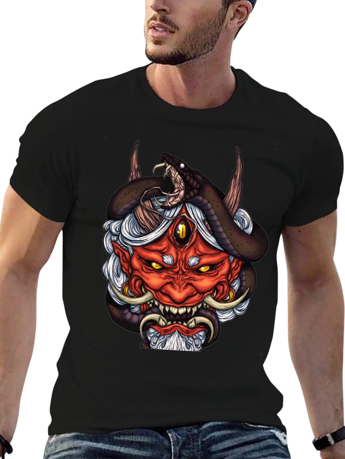 Oni Mask & Serpent Graphic Tee