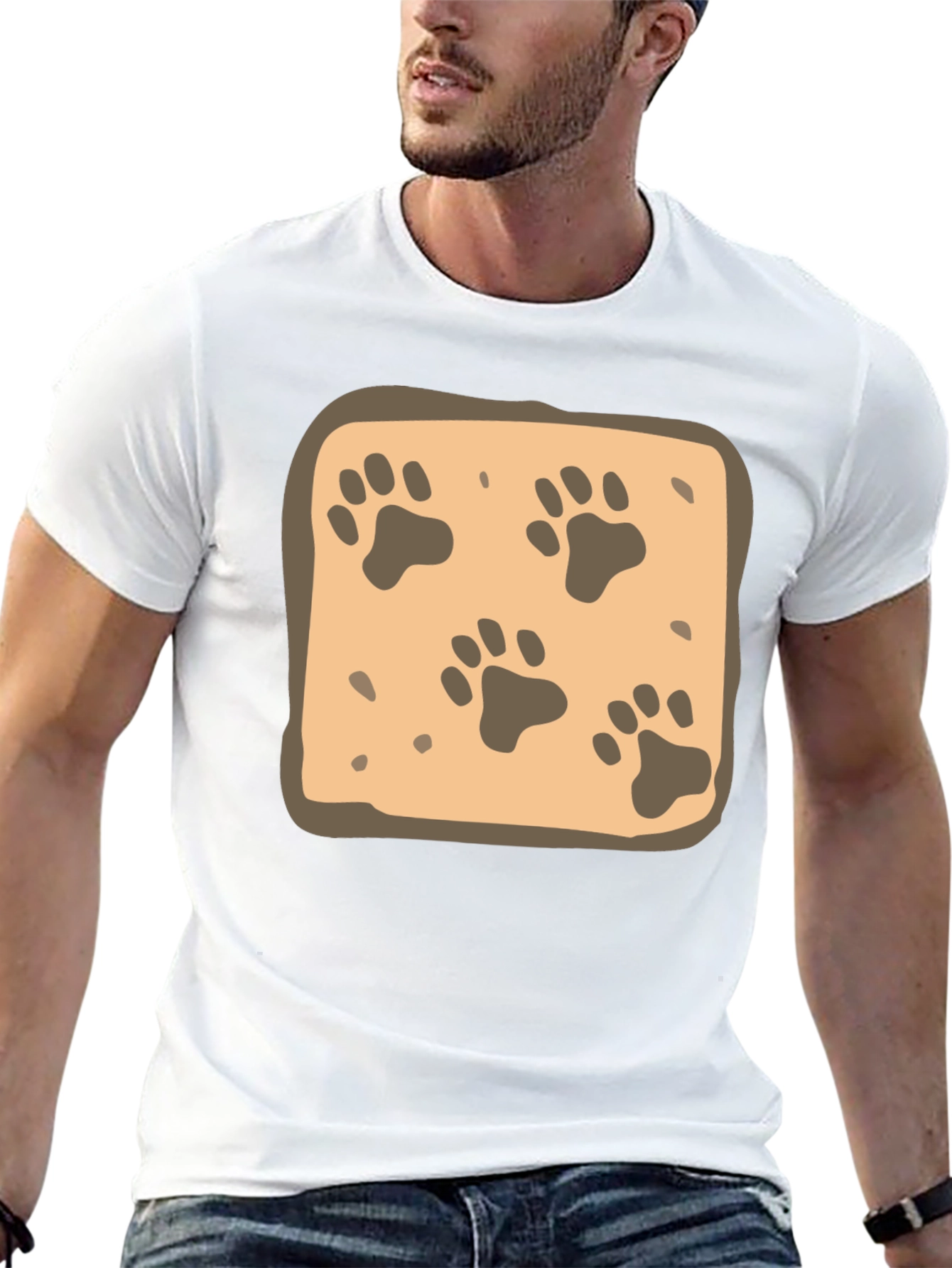 Paw Print Pattern Tee - Black Cotton Casual