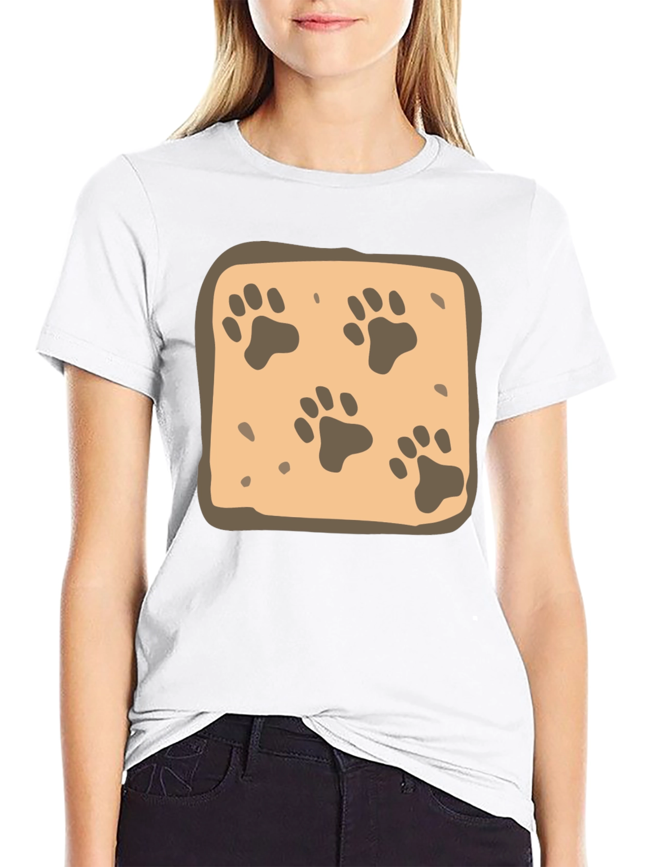Paw Print Pattern Tee - Black Cotton Casual
