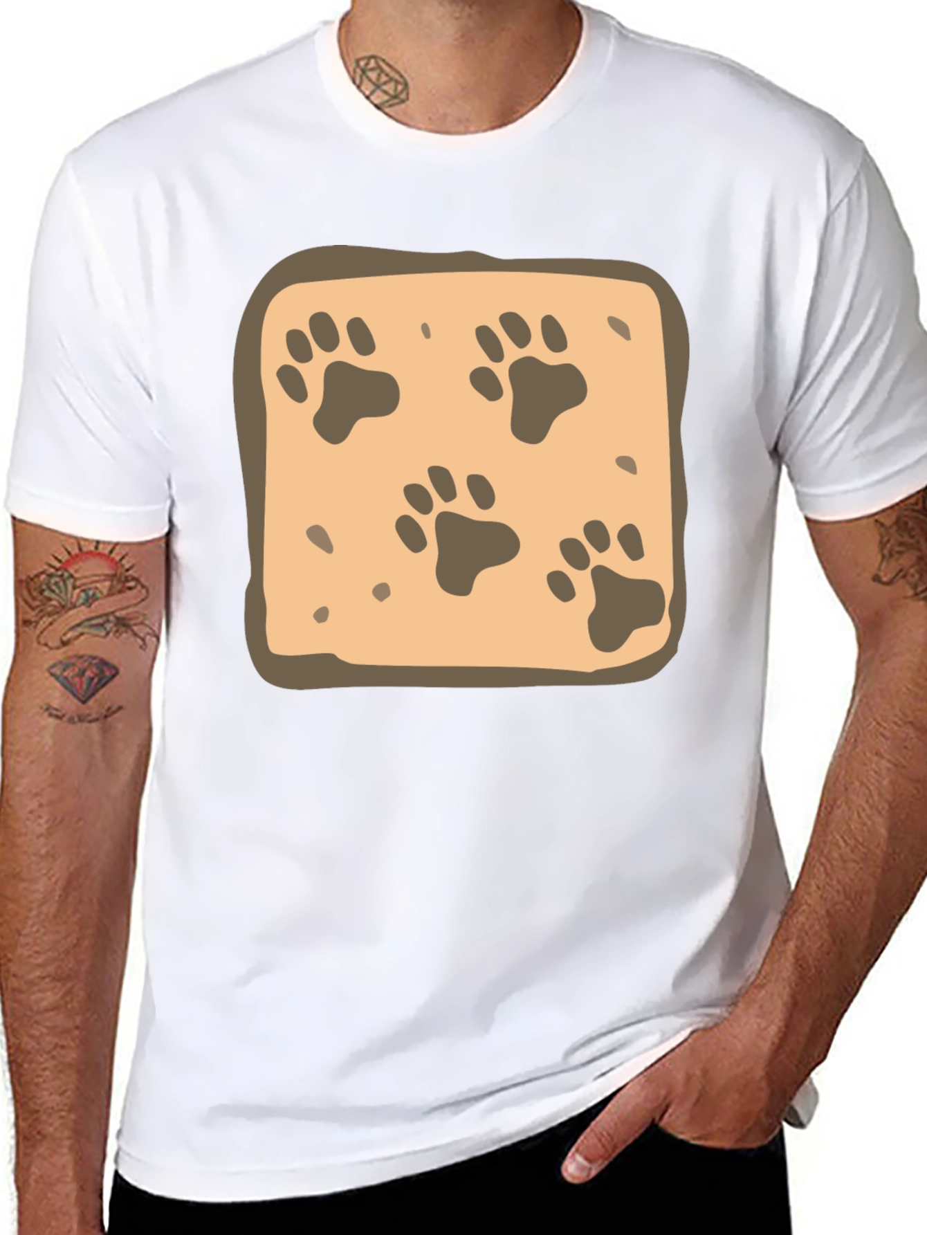 Paw Print Pattern Tee - Black Cotton Casual