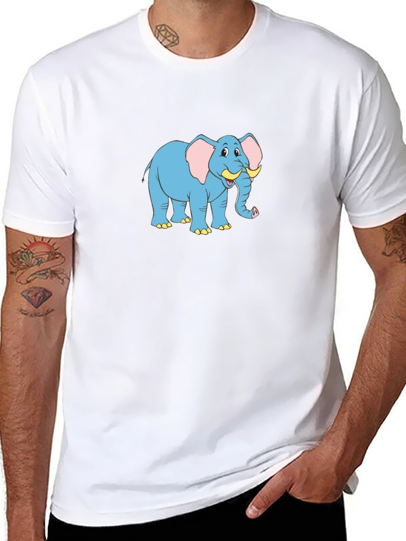 Cartoon Elephant Graphic Black T-Shirt