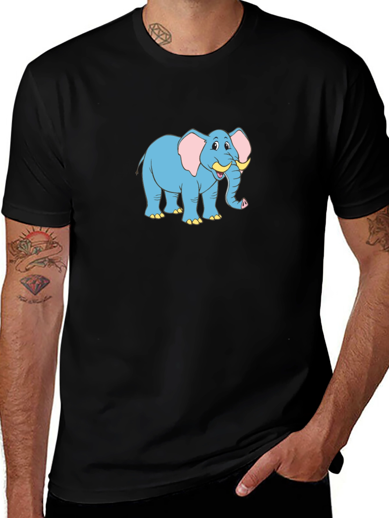 Cartoon Elephant Graphic Black T-Shirt
