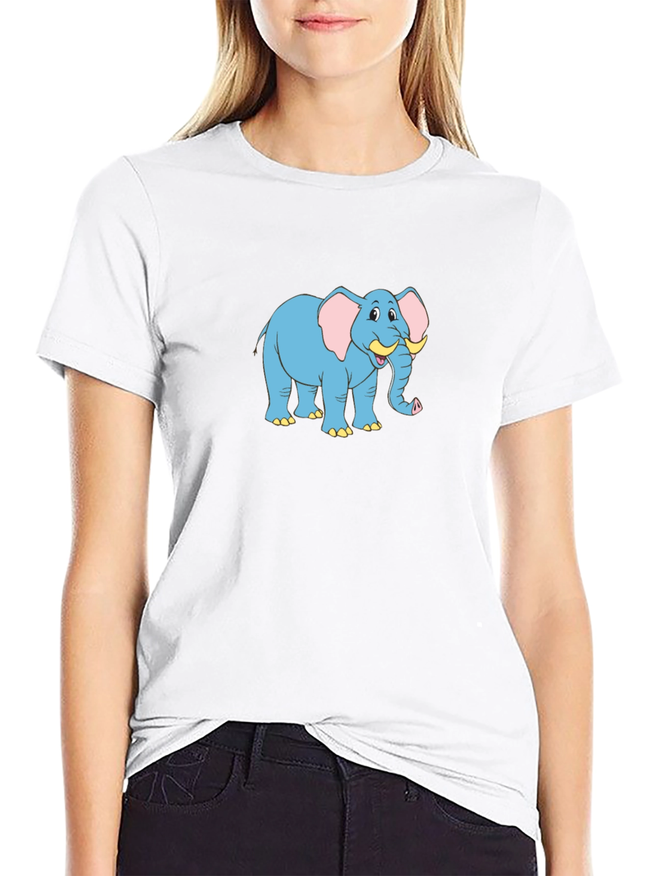 Cartoon Elephant Graphic Black T-Shirt