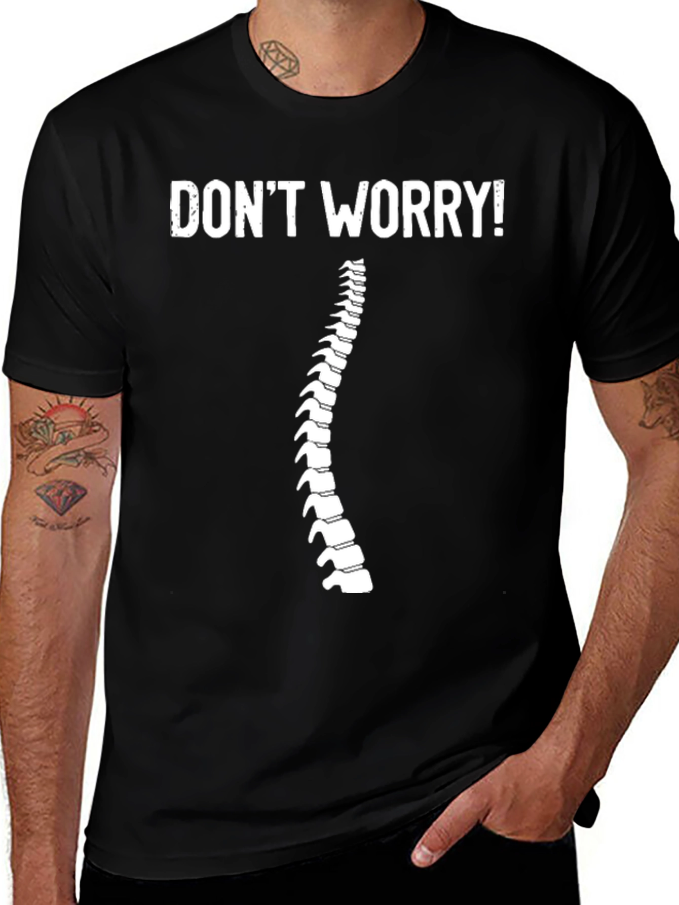 Dont Worry! Spine Graphic Black T-Shirt