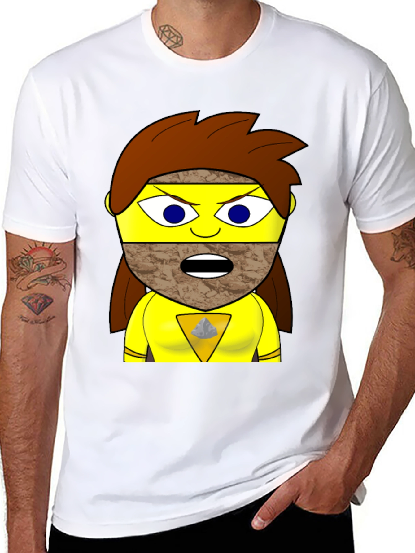 Funny Cartoon Character Graphic Tee - Black