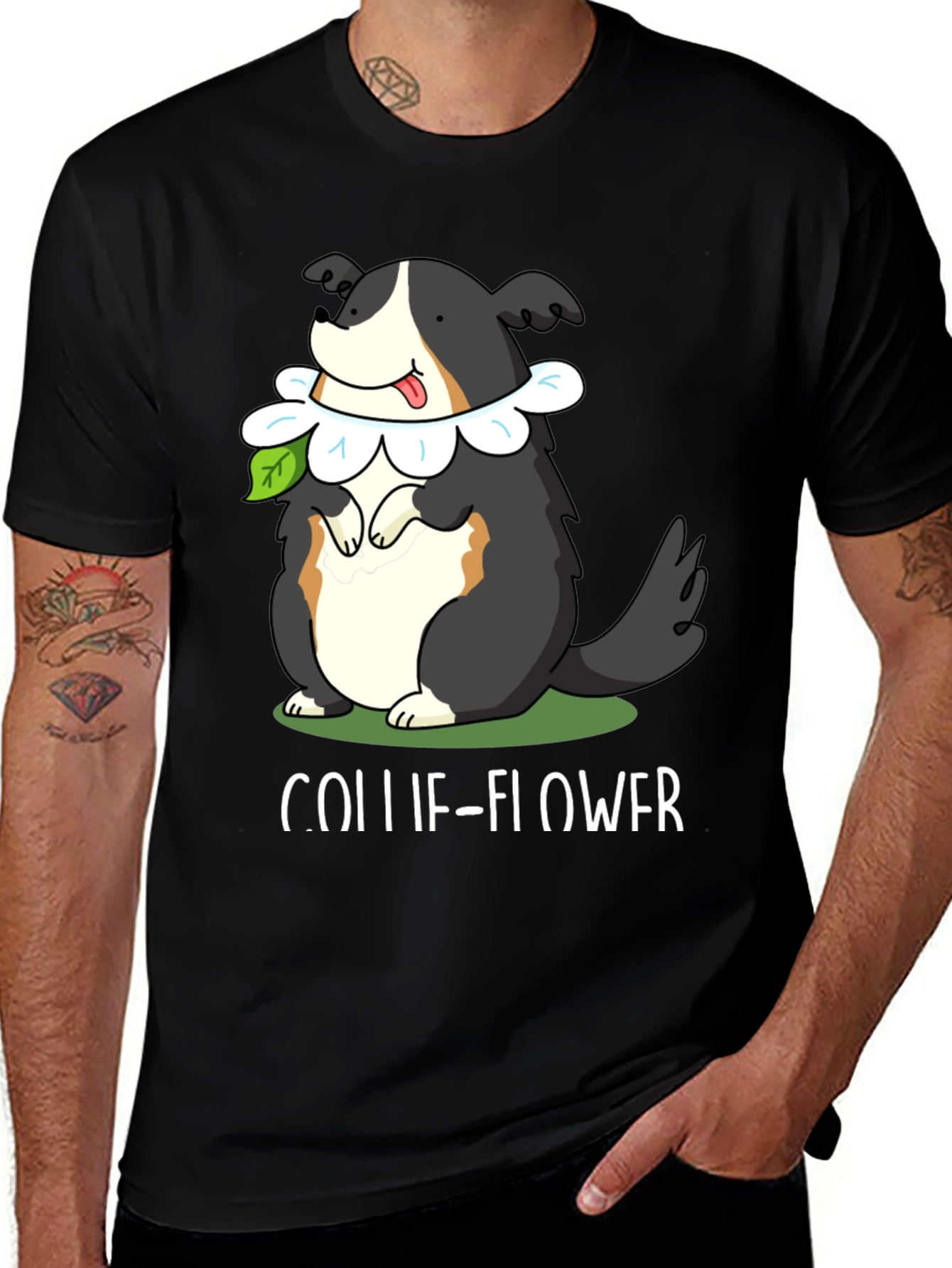 Collie-Flower T-Shirt: Dog & Flower Pun