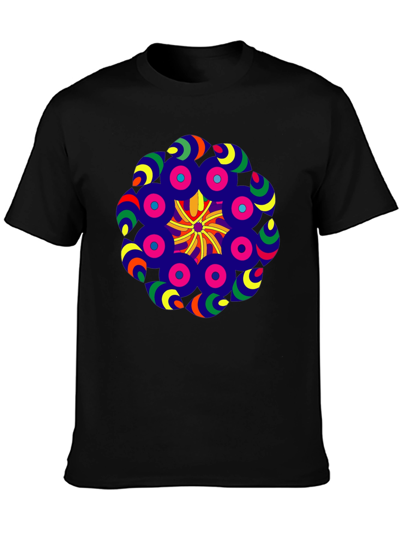 Vibrant Mandala Graphic Tee - Black Cotton Blend Shirt