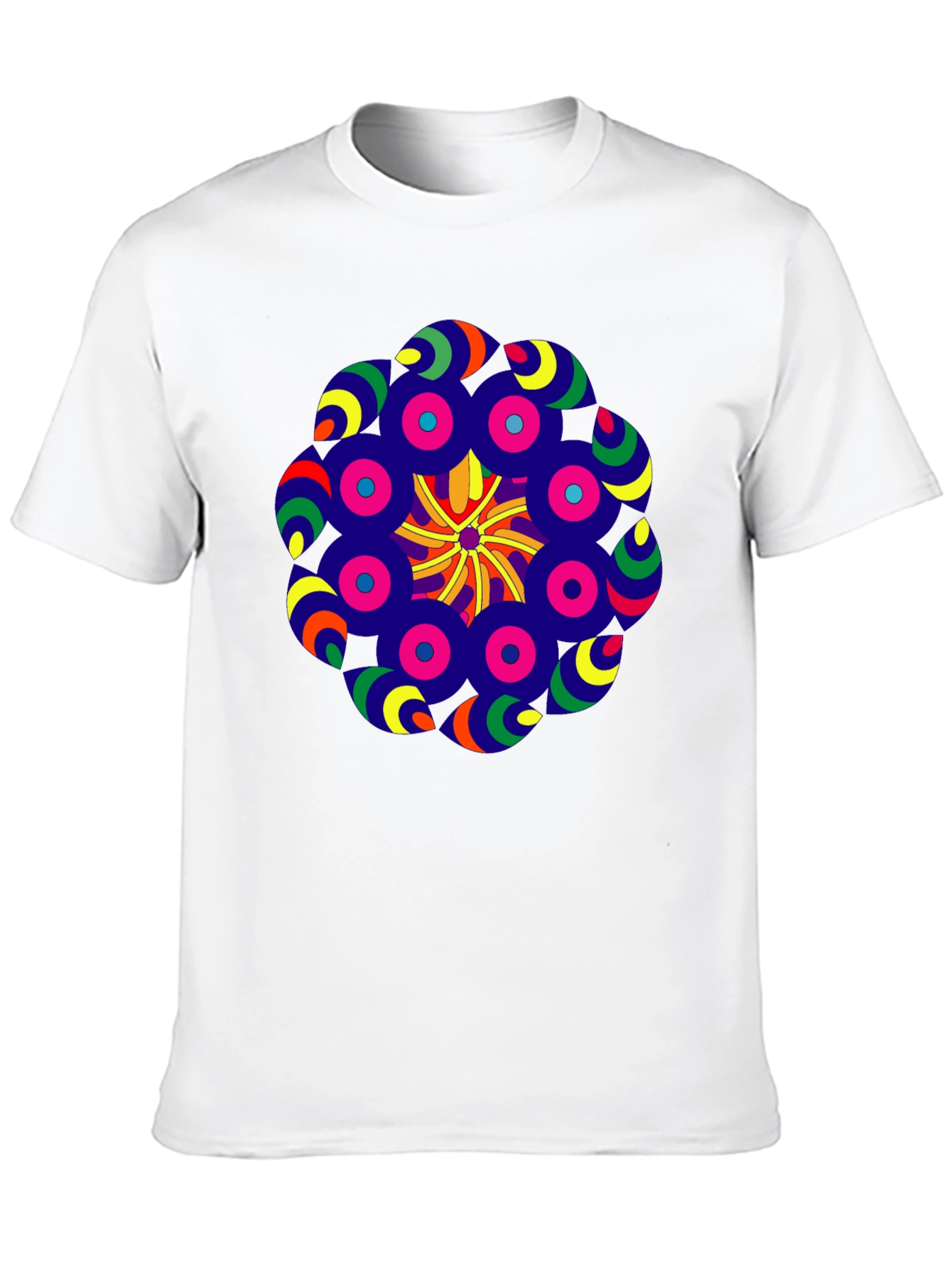 Vibrant Mandala Graphic Tee - Black Cotton Blend Shirt