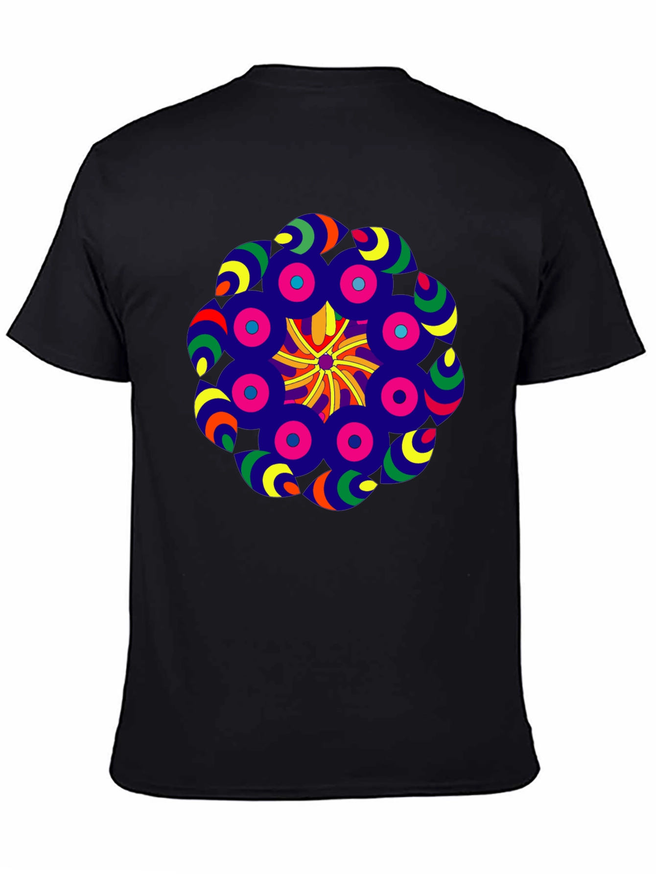 Vibrant Mandala Graphic Tee - Black Cotton Blend Shirt
