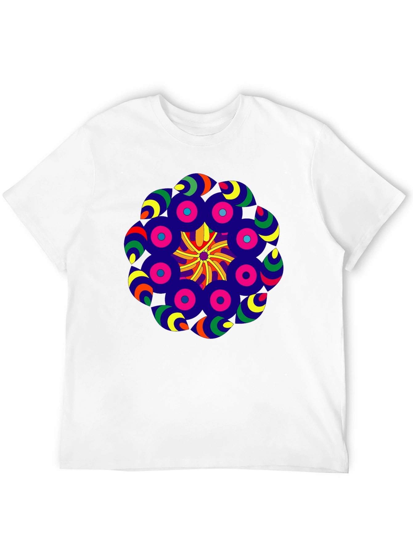Vibrant Mandala Graphic Tee - Black Cotton Blend Shirt