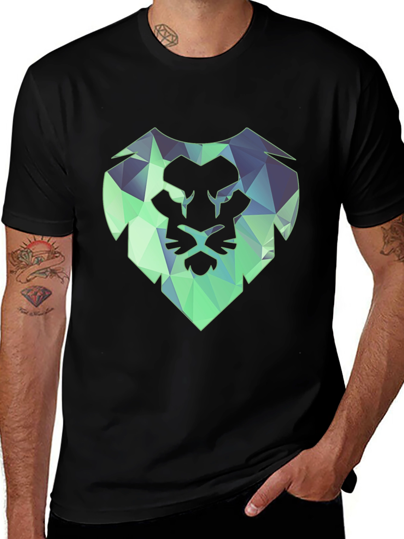 Geometric Lion Tee - Modern Black T-Shirt