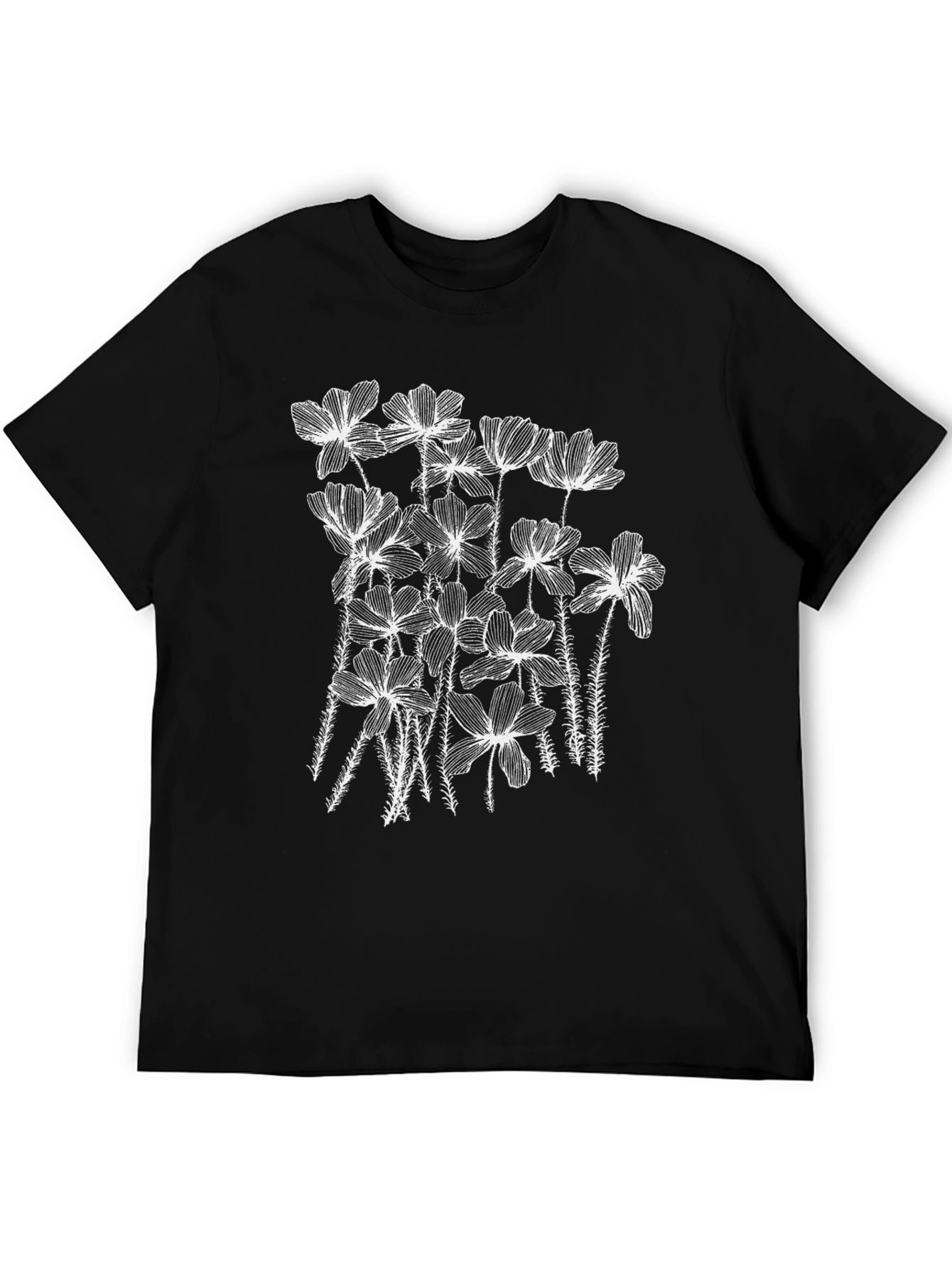 Floral Graphic Tee - Stylish Black Cotton T-Shirt