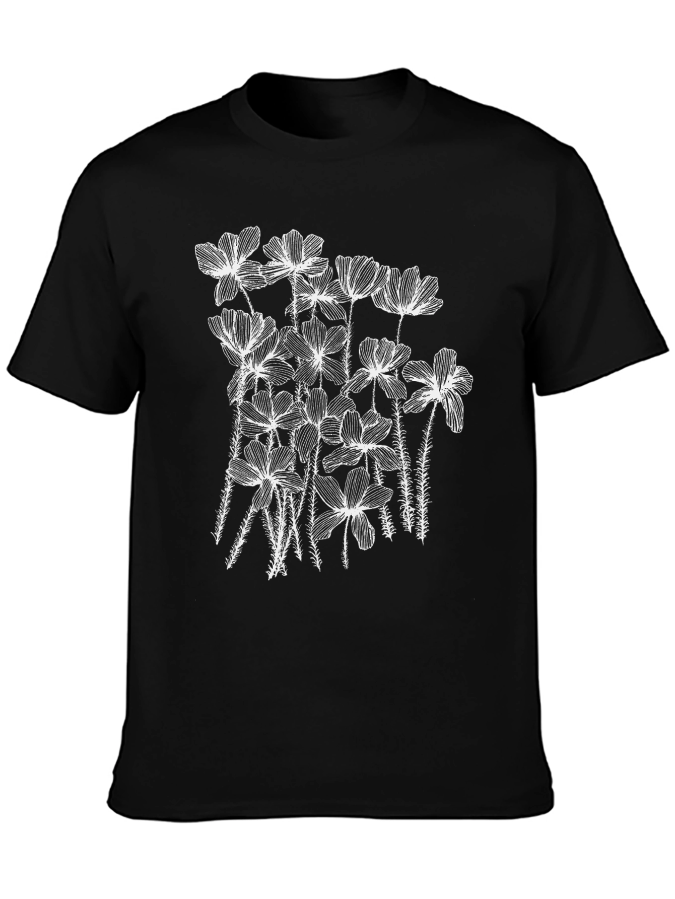 Floral Graphic Tee - Stylish Black Cotton T-Shirt