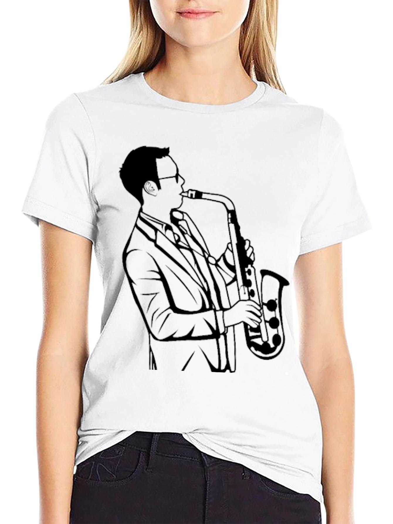 Saxophone Player Graphic Tee - Cool Black T-Shirt