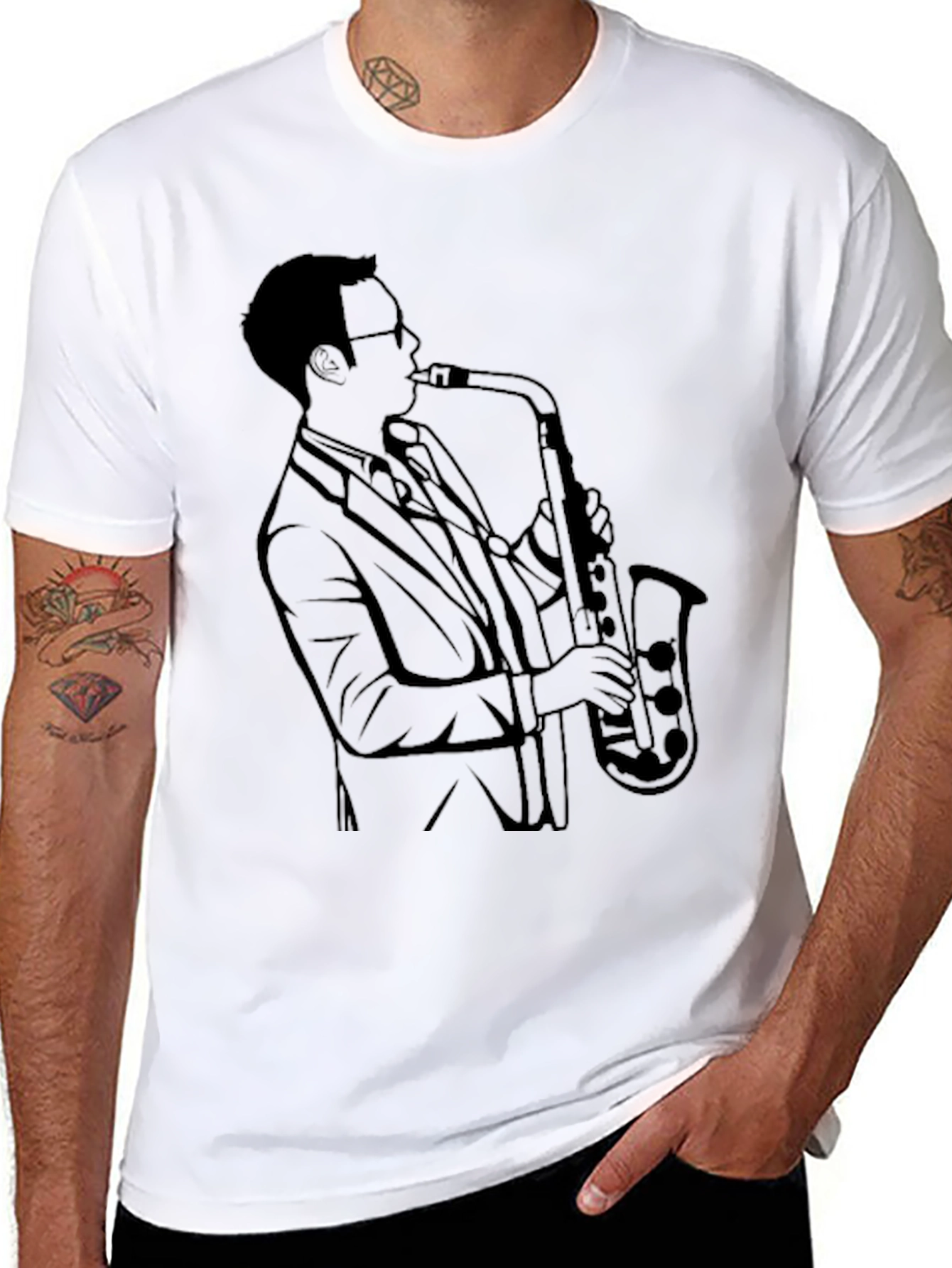 Saxophone Player Graphic Tee - Cool Black T-Shirt
