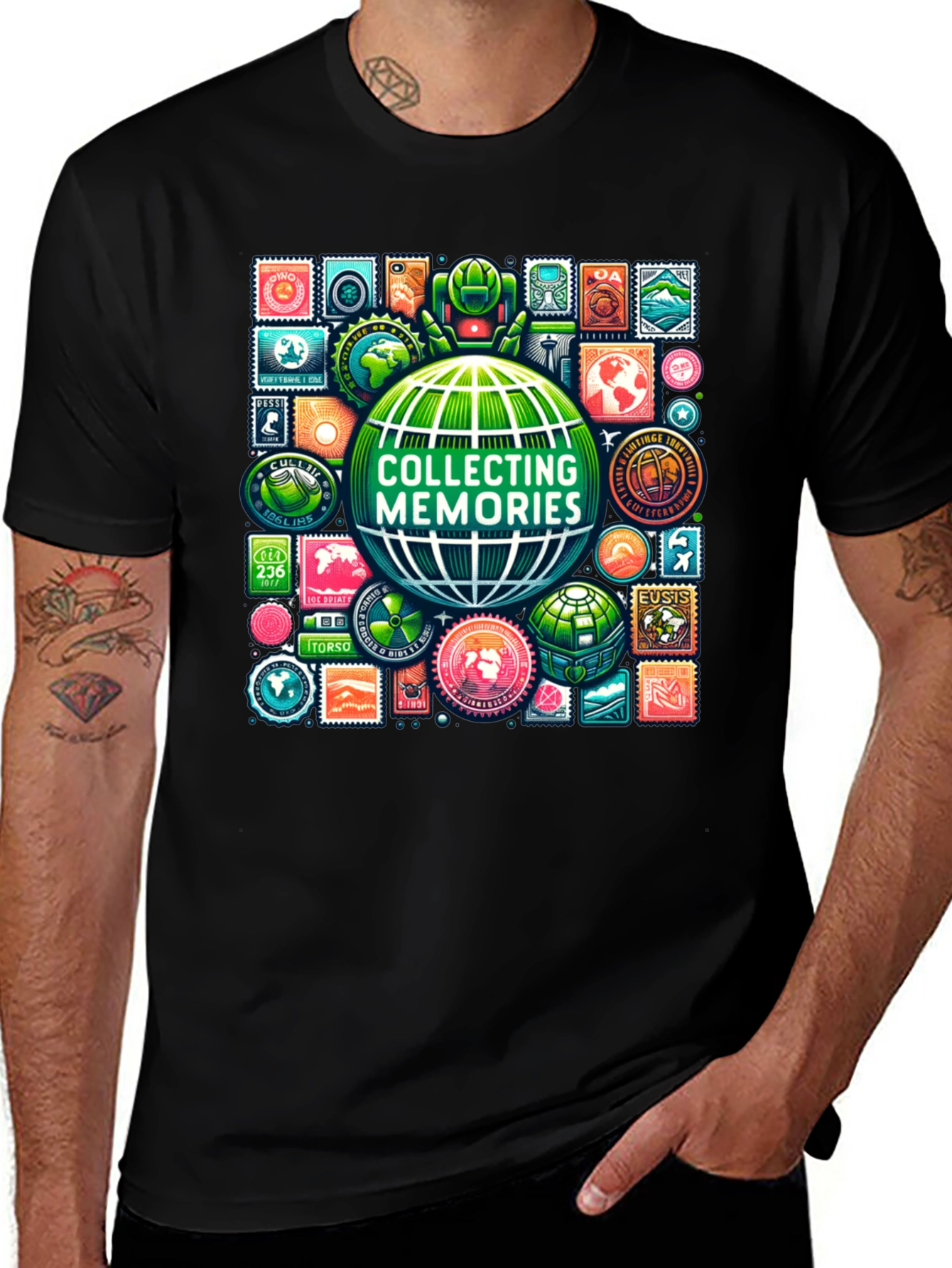 Collecting Memories Globe Stamp T-Shirt