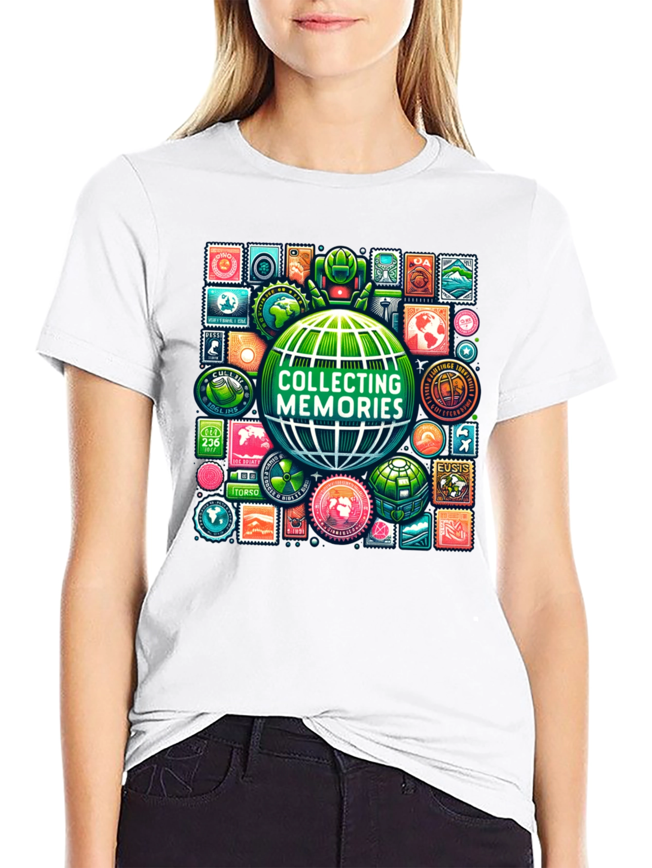 Collecting Memories Globe Stamp T-Shirt