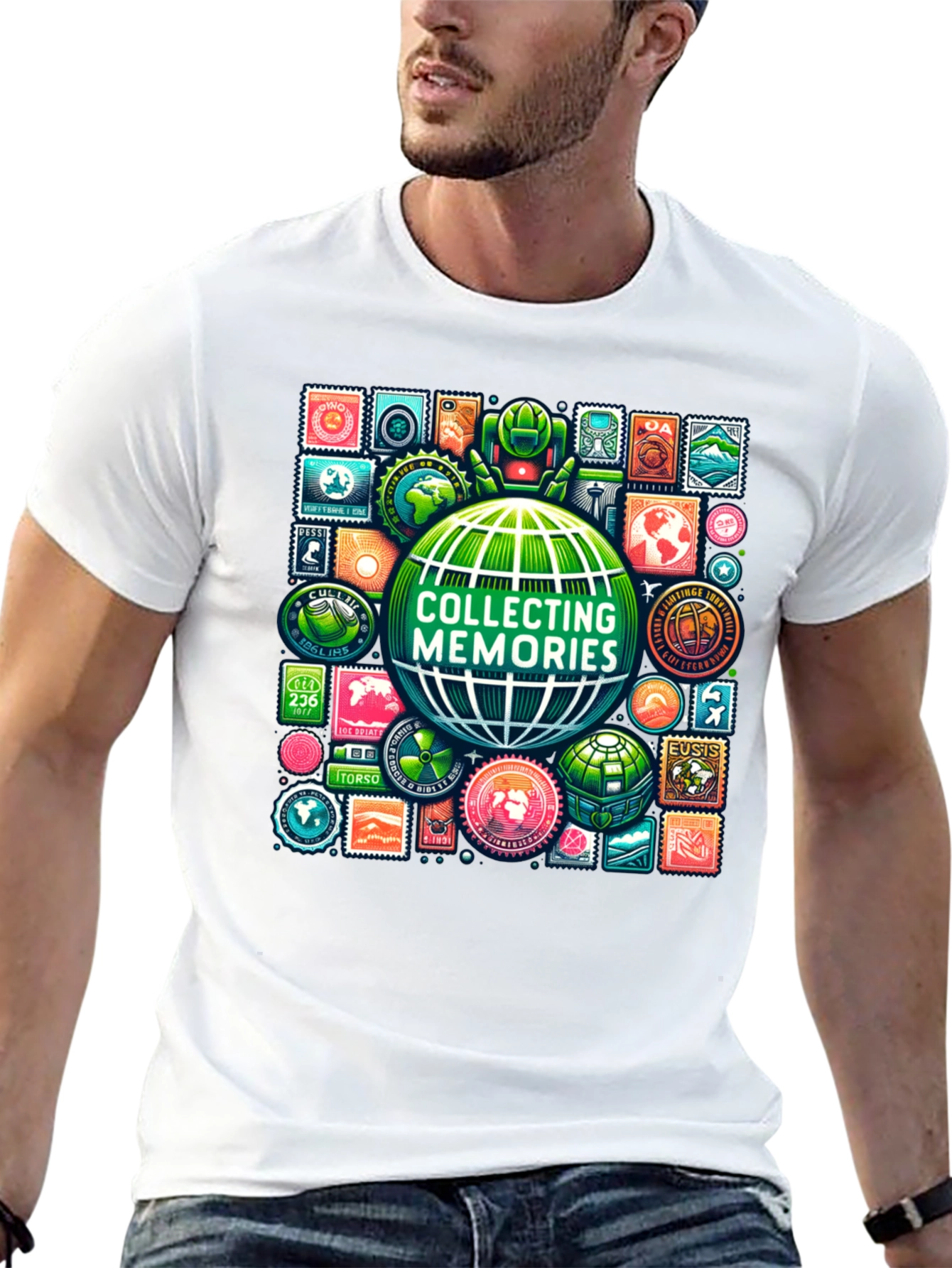Collecting Memories Globe Stamp T-Shirt
