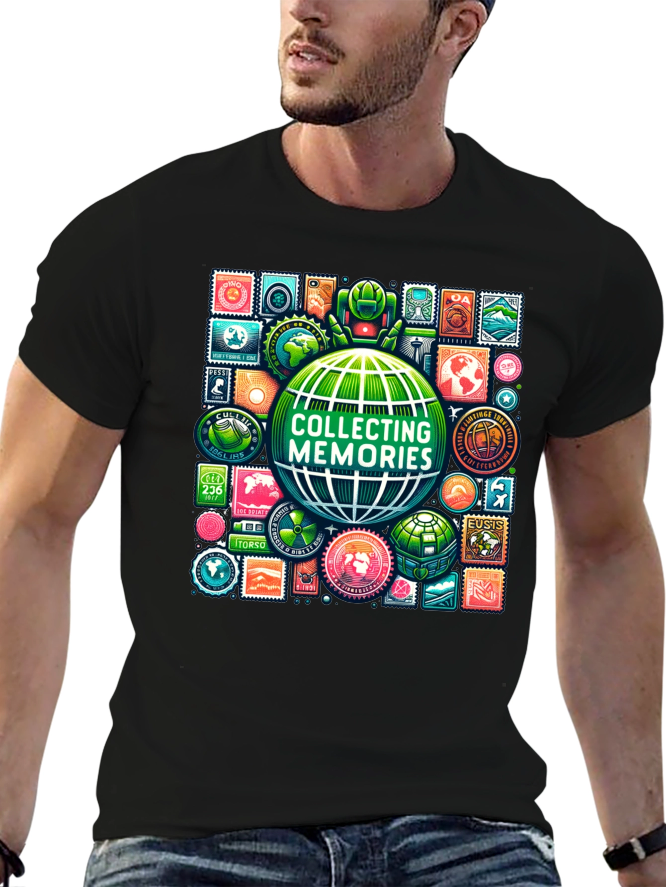 Collecting Memories Globe Stamp T-Shirt