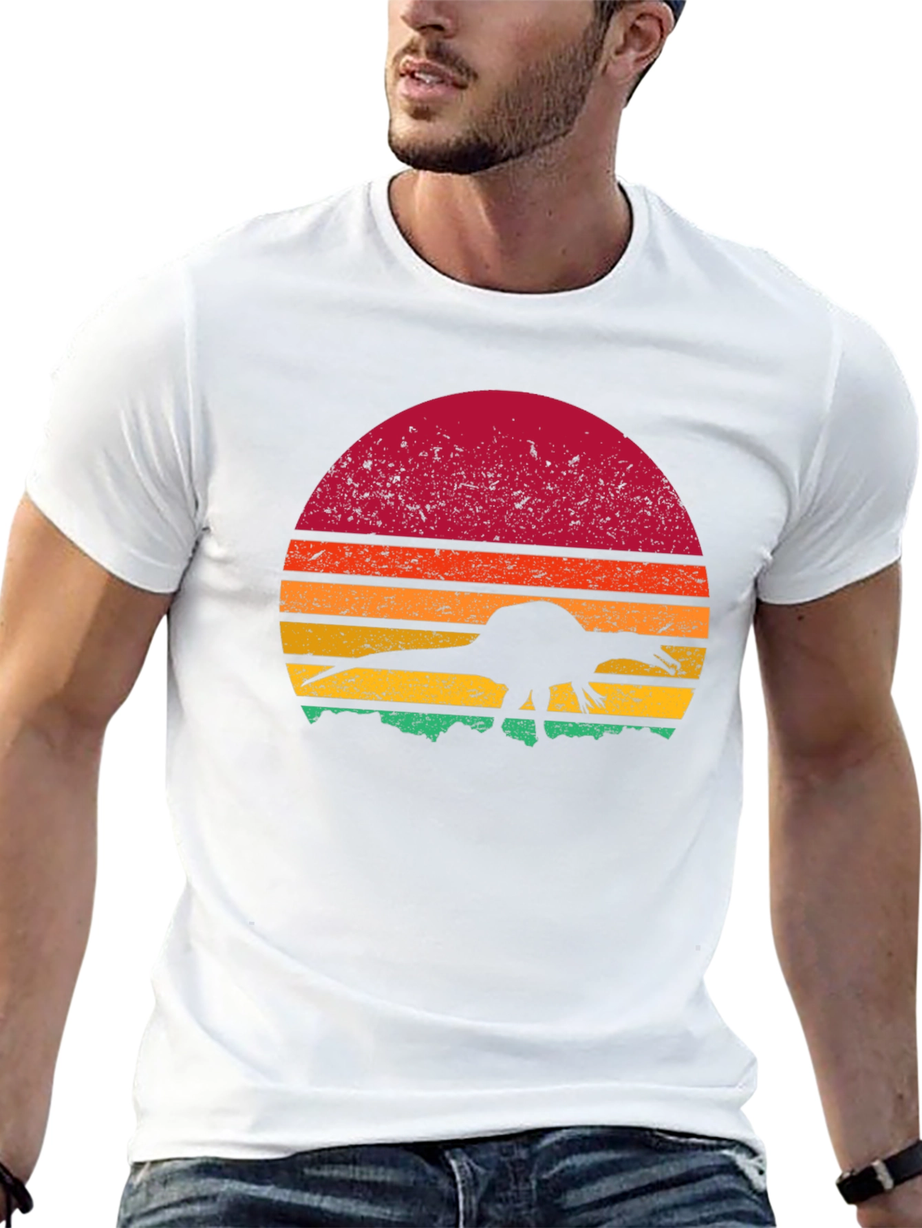 Retro Dinosaur Sunset Graphic Tee