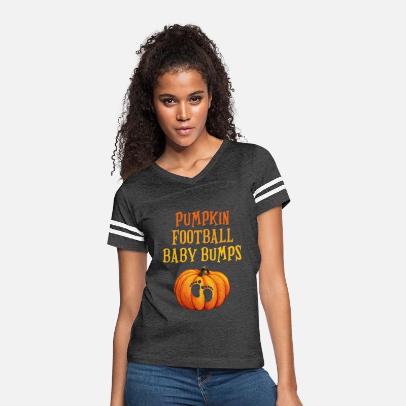 Womens Halloween Baby Announcement Pumpkins Footba
