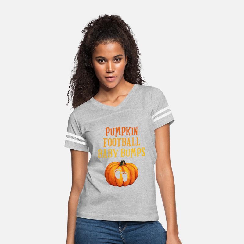 Womens Halloween Baby Announcement Pumpkins Footba