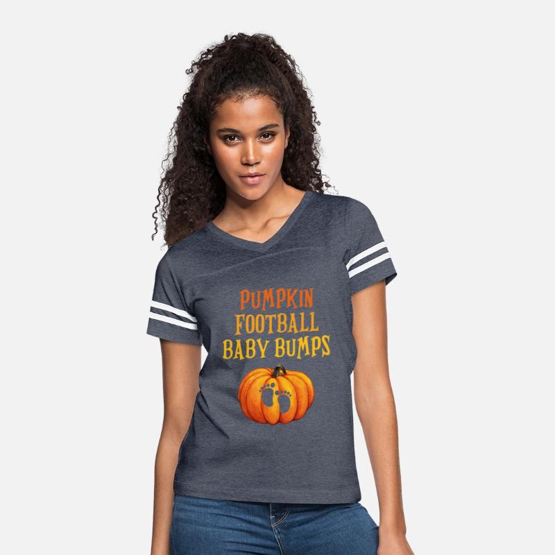 Womens Halloween Baby Announcement Pumpkins Footba