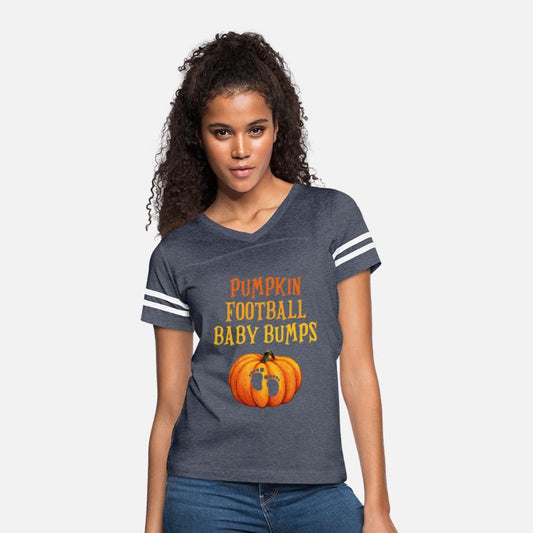 Womens Halloween Baby Announcement Pumpkins Footba