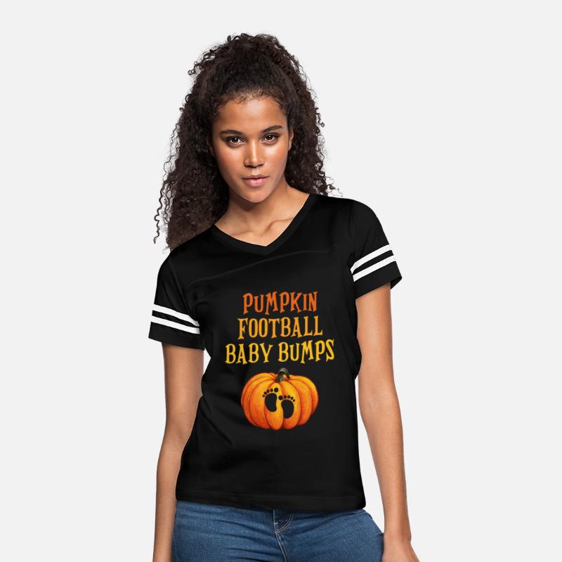 Womens Halloween Baby Announcement Pumpkins Footba