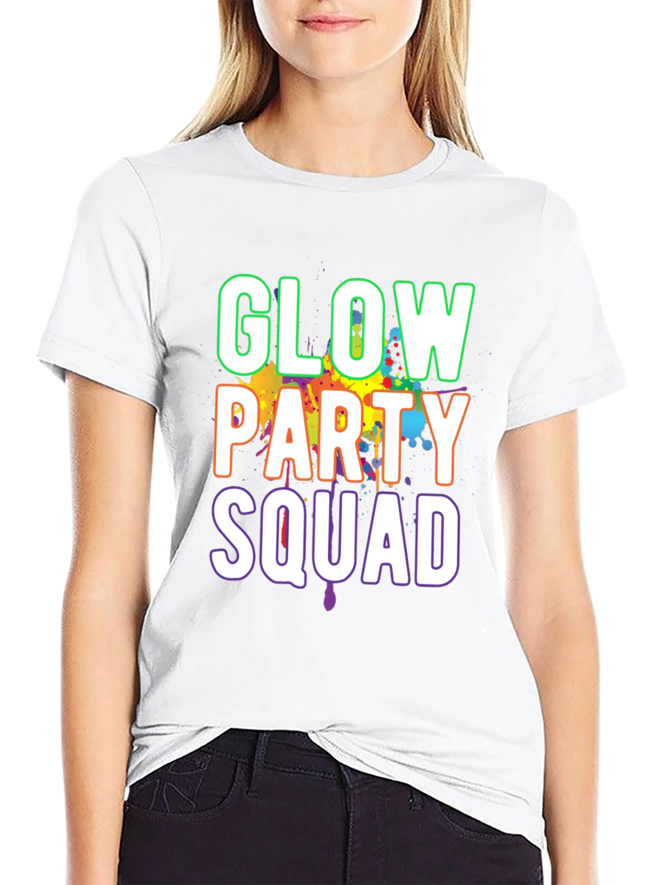 Glow Party Squad T-Shirt - Black Crew Neck