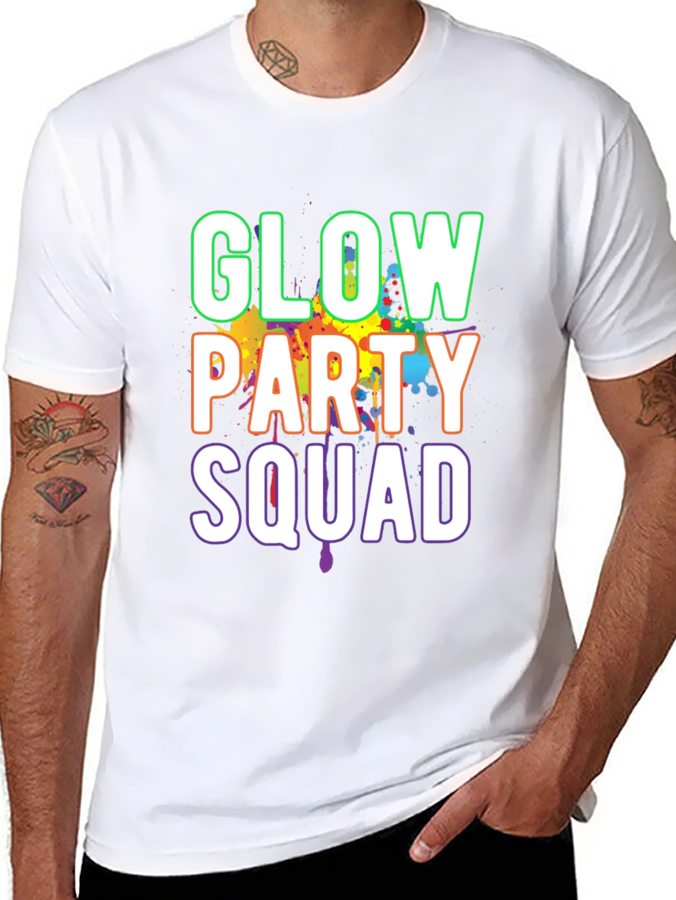Glow Party Squad T-Shirt - Black Crew Neck
