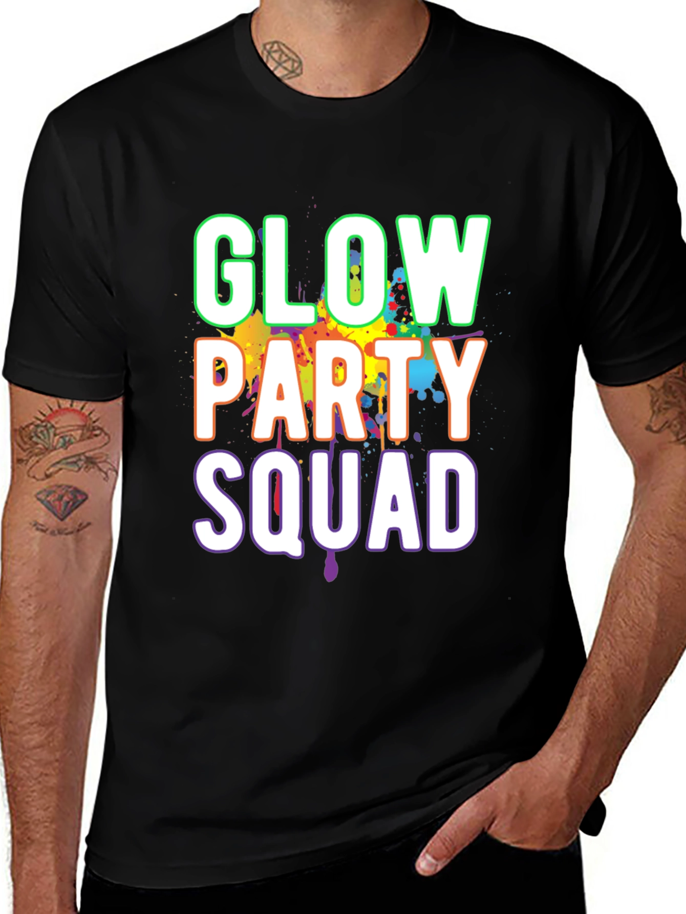 Glow Party Squad T-Shirt - Black Crew Neck