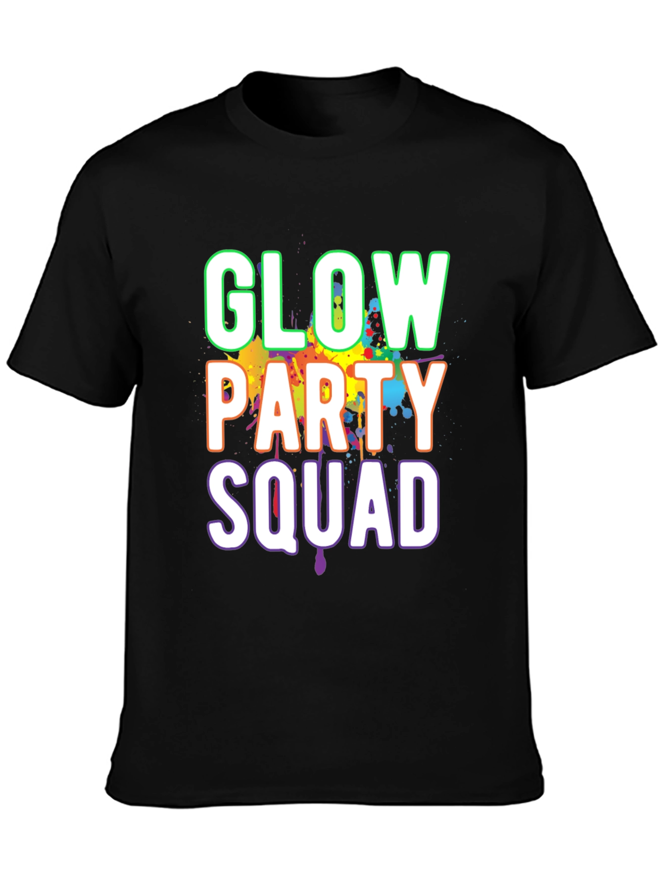 Glow Party Squad T-Shirt - Black Crew Neck