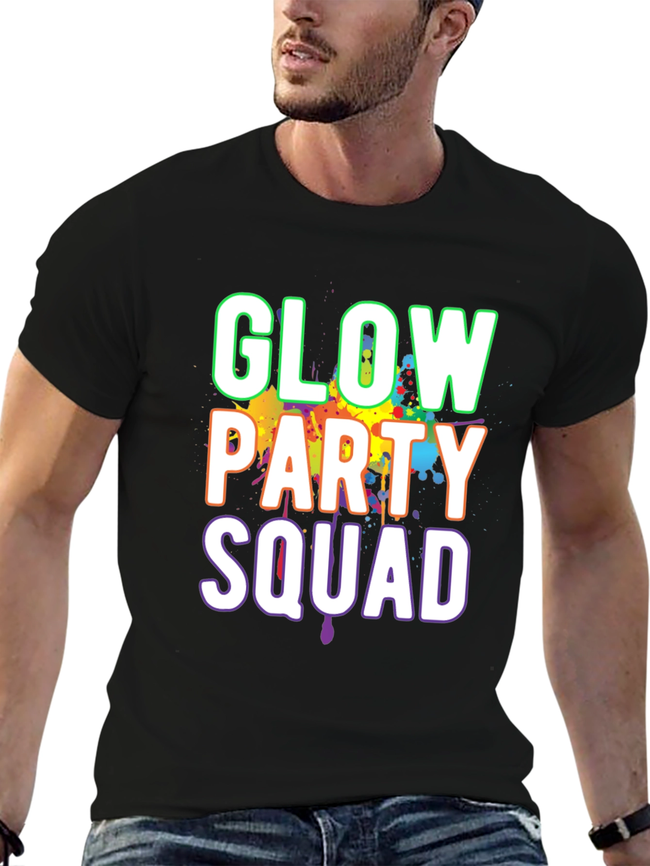 Glow Party Squad T-Shirt - Black Crew Neck