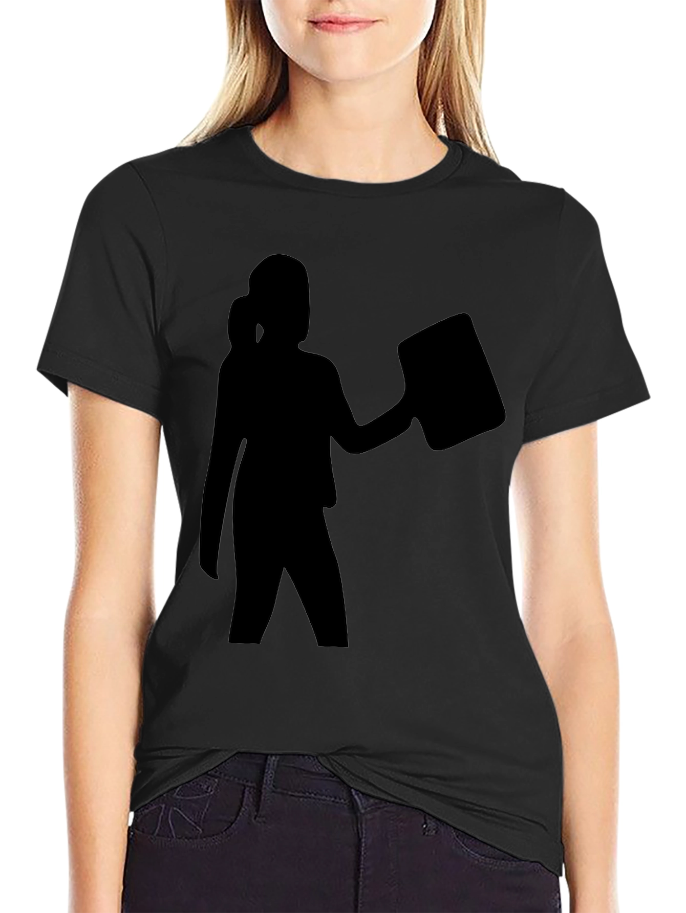 Silhouette Woman Holding Book Black T-Shirt