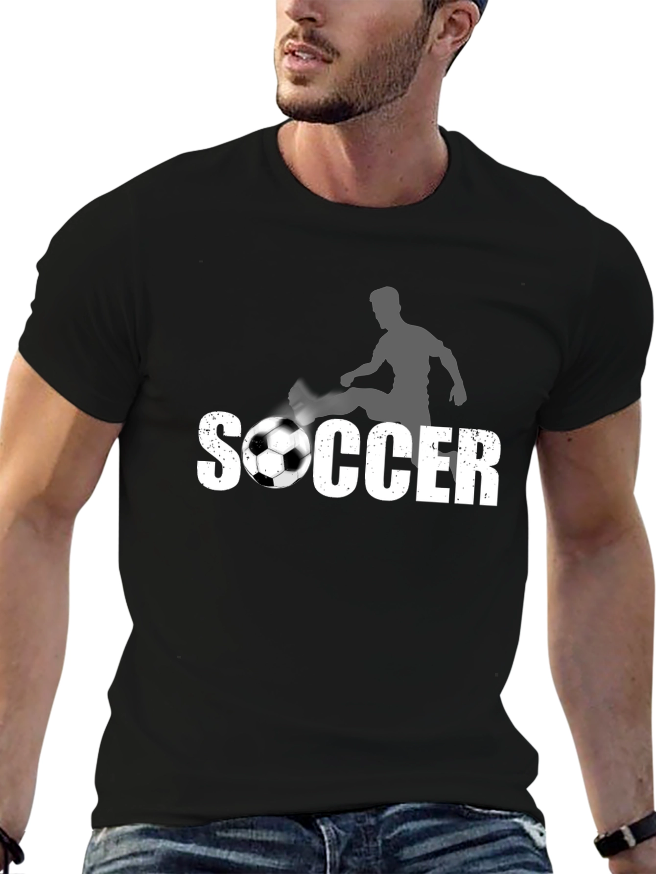 Soccer Graphic Print Black T-Shirt