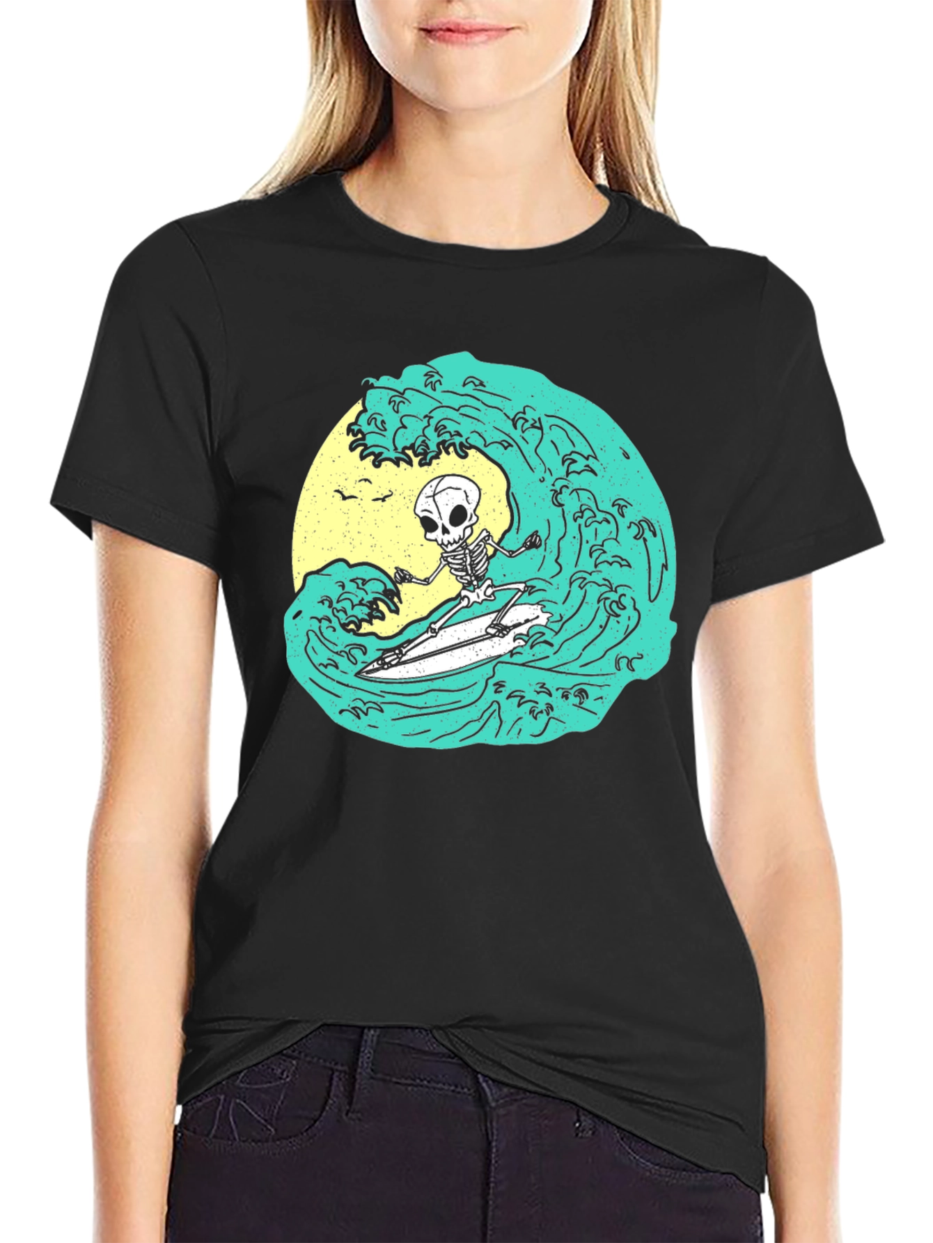 Skeleton Surfer Wave Graphic Tee
