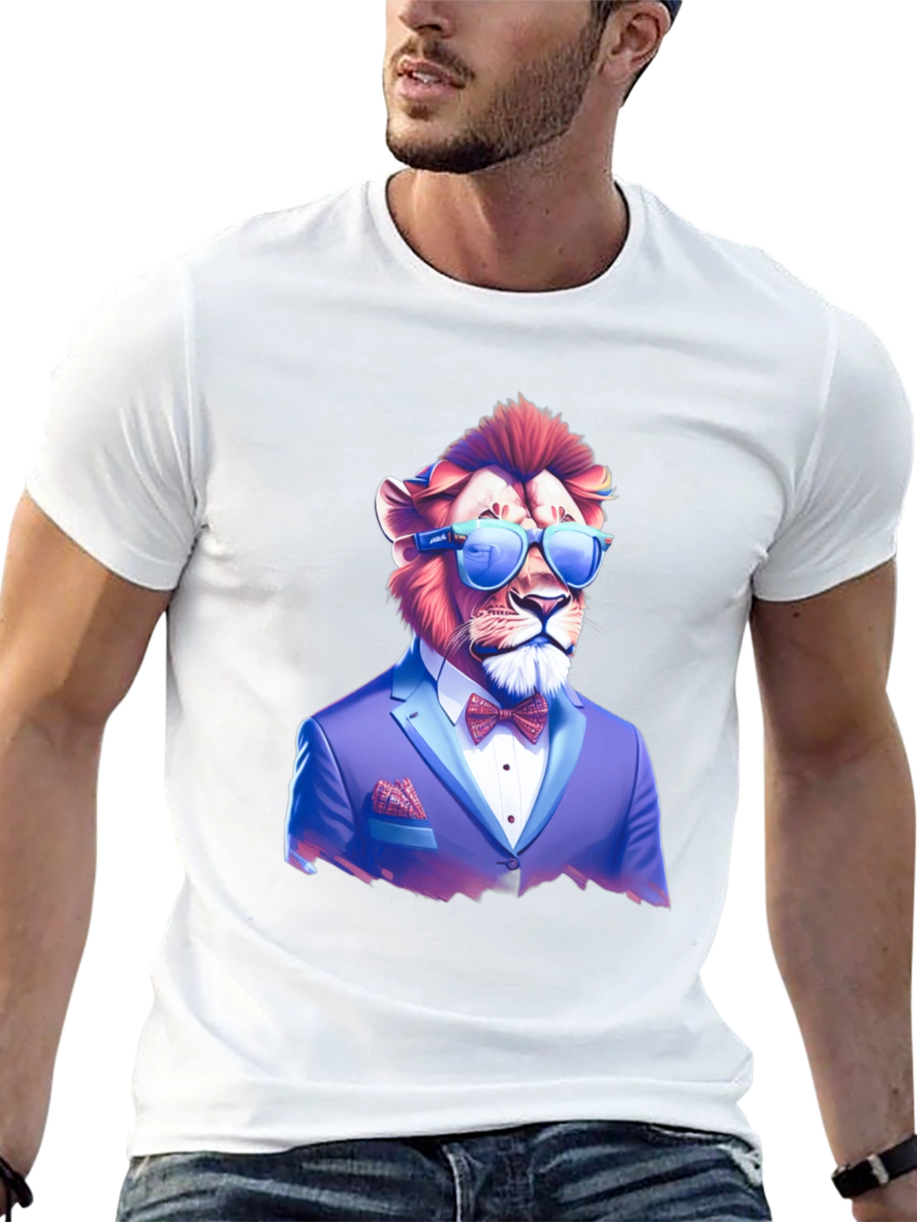 Lion in Suit Graphic Tee - Cool & Stylish