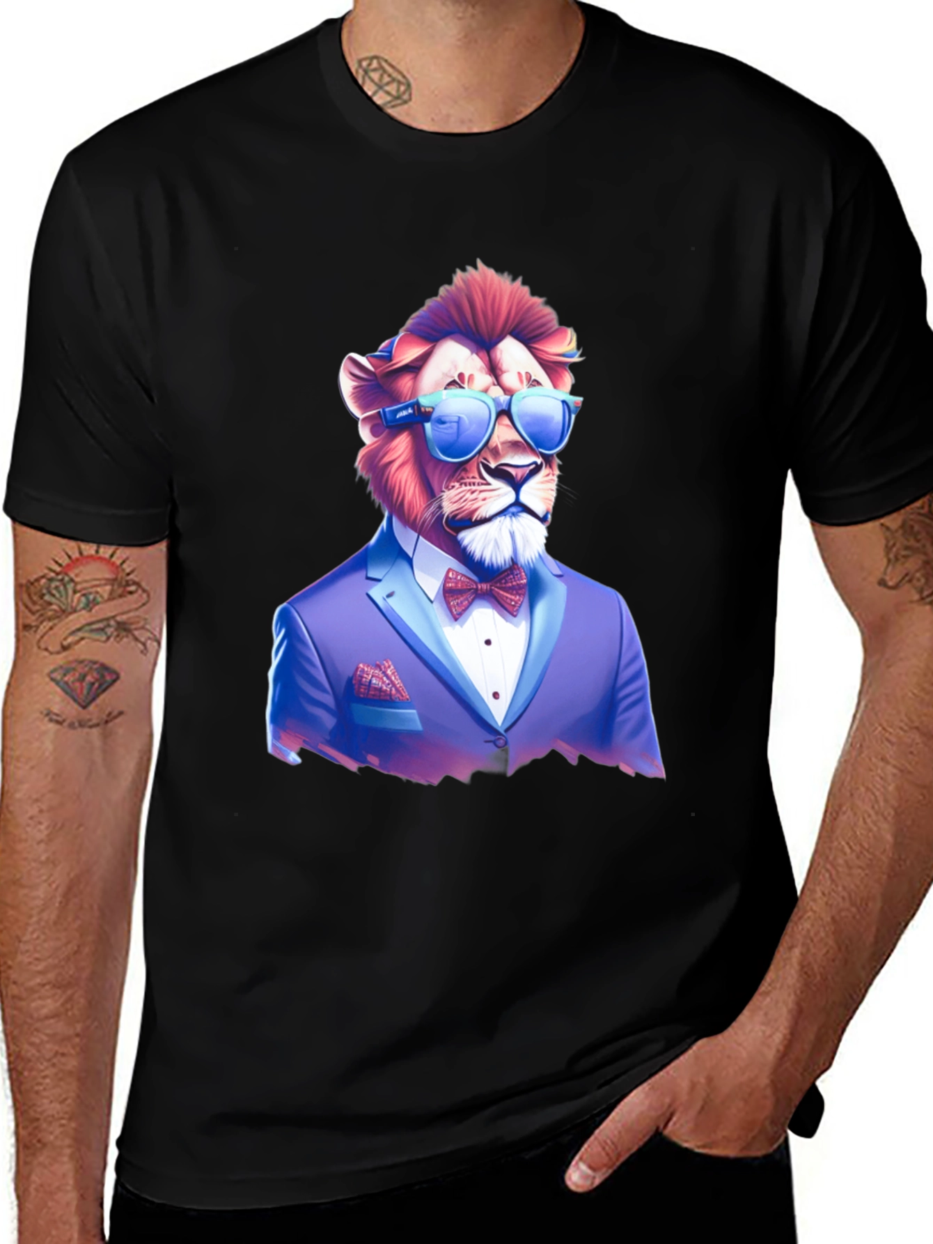 Lion in Suit Graphic Tee - Cool & Stylish
