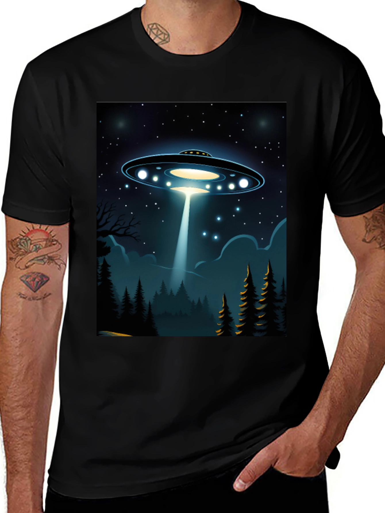 UFO Abduction Graphic Tee - Sci-Fi Mens T-Shirt