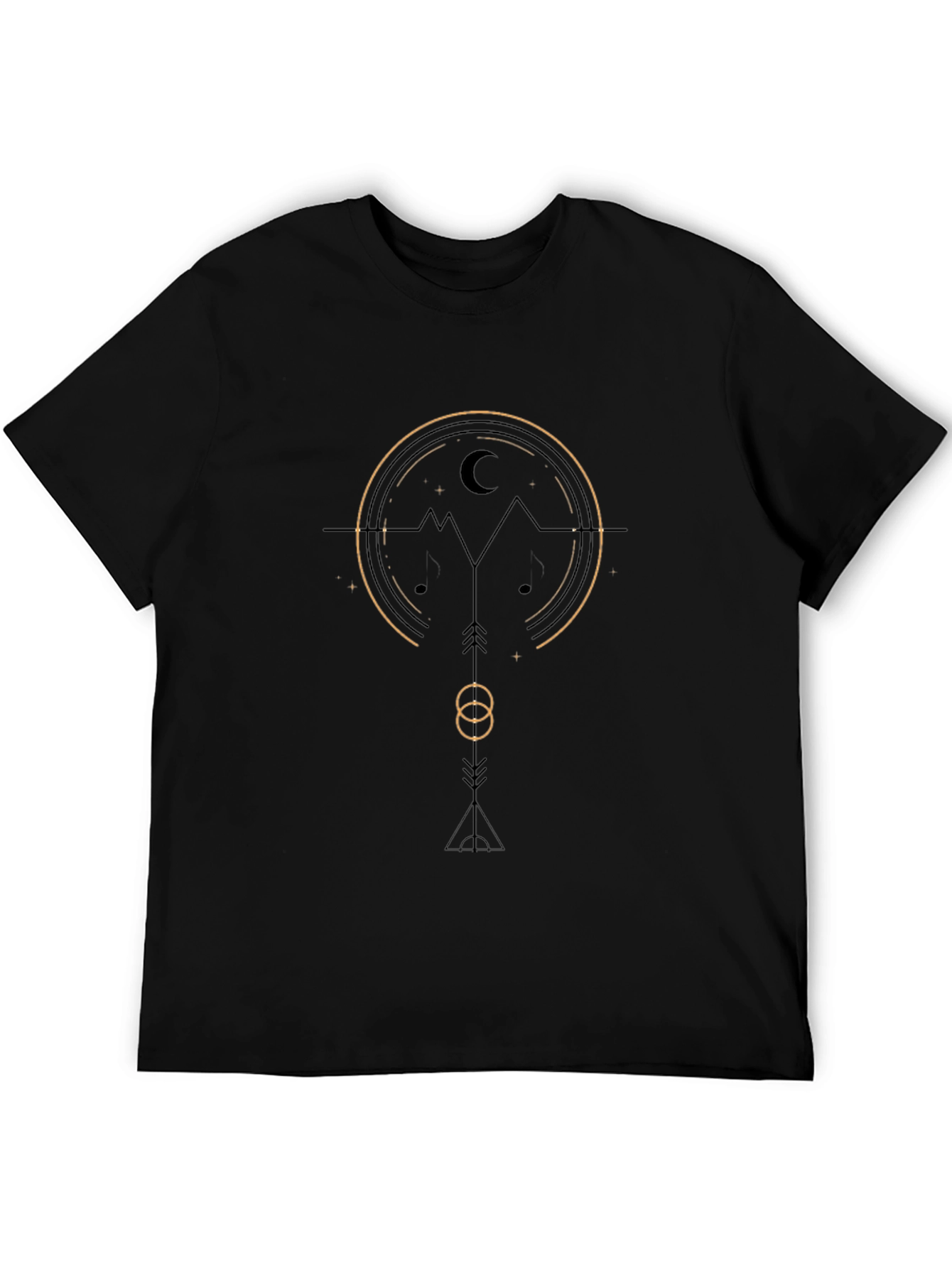 Geometric Mountain & Moon Graphic Tee - Black
